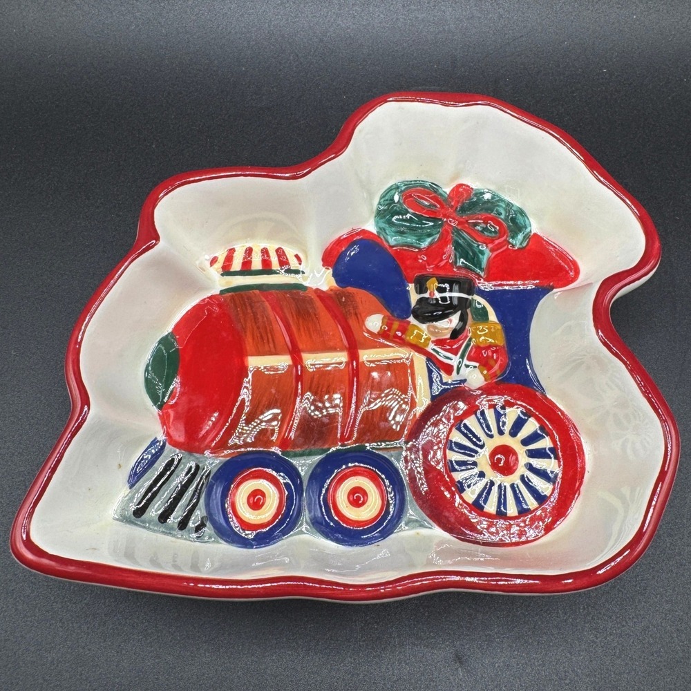 Pfaltzgraff Holiday Garland Train Tidbit Dish Christmas Toy Soldier Candy Bowl